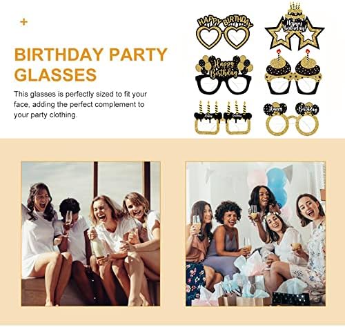 ANPROLA 24PCS Decorações de festa de aniversário preto Óculos de papel de ouro preto para homens e mulheres crianças 30º 40º 50º 60 70th 75th 80th 90th Aposentadory Party Favor Booth Props Supplies