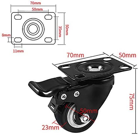 Yzjj Flat Universal Furniture Caster, rodas de rodas pesadas de 2 Políteres giratórios de poliuretano com placa superior, 360 ° Rotativo