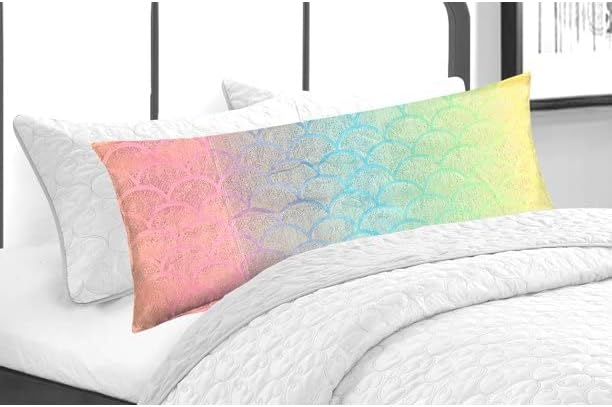 Heritage Kids ombre Ombre Rainbow Foil Mermaid Scale Pillow Body Body, 48 x20, arco -íris