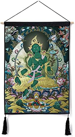 Zenbless tibetan thangka verde tara bela compassiva, arte feng shui pintura para templo budista decoração de casa pendurada