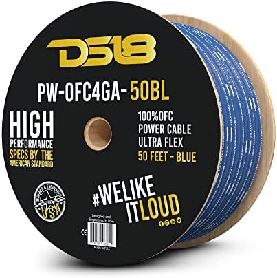 DS18 PW-O-O-OFC4GA-50BL 4-GA Cabo de energia moído de 50 pés Blue Ultra Flex Oxigênio Livre de cobre-Fio de cabo da bateria de soldagem, fiação automotiva RV, amp de áudio de carro estéreo