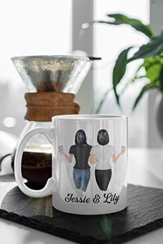 Caneca de café personalizada para o melhor amigo para mulheres, xícara personalizada de bff com nomes, penteados, camisetas, texto