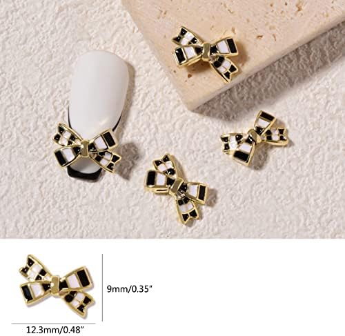 Chengzui preto e branco xadrez de leopardo preto artes de zircão de 3 nó de arco urso amor amizade de coração para unhas de casa lojas beleza jóias acessórios diamantes acessórios de diamante unhas de diamante