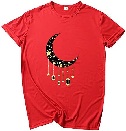 BMISEGM WOMENS VERMELHO LUNO BOGGY TOPS BLUSIS DE THASS DE MANHURA DE MANGA CURTA