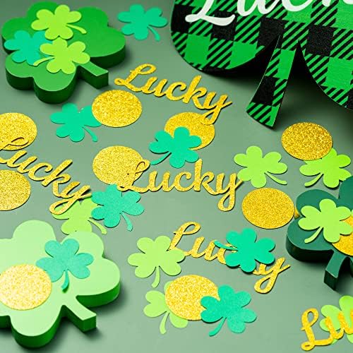 Winnwing 240pcs St. Patrick's Day Decorações de Table Table Green Irish Clover Shamrock com Glitter Gold Lucky Letter Smalls