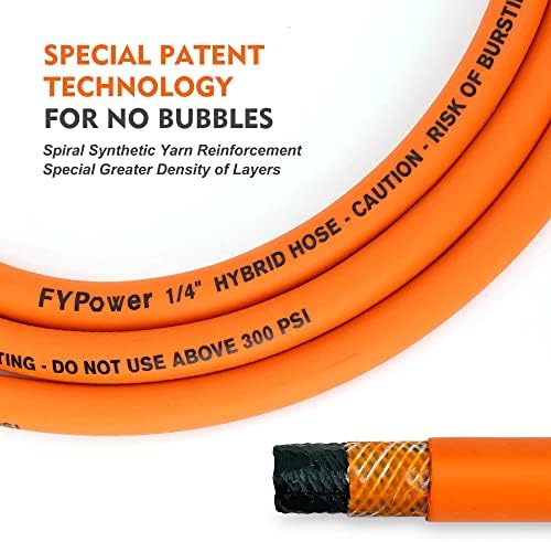 Mangueira de compressor de ar da fypower 1/4 polegada x 25 pés Mangues híbridos com acessórios, resistentes flexíveis e resistentes