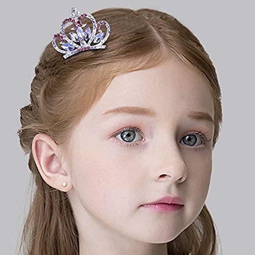 Yean Princess Crown Comb Mini Crystal Rhinestone Silver Tiara Flower Hair Pebante Para festa de aniversário e meninas