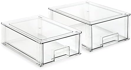 Gaveta de organizadores empilháveis ​​Isaac Jacobs, caixa de armazenamento de plástico transparente, lixeira, casa,