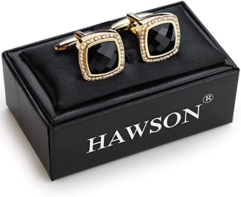 Hawson Cufflinks para homens, links de mangueira de cristal de diamante dourado para presentes personalizados do marido, links