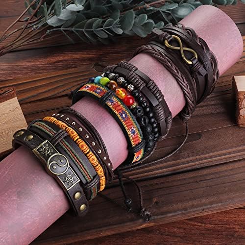 Fasacco 31pcs pulseiras de couro trançadas para homens mulheres comêças de cânhamo de cânhamo tribal pulseiras de corda étnica pulseiras de pulseiras de mangueira de madeira pulverização de jóias artesanais ajustáveis