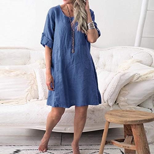 Vestidos de linho Terbklf para mulheres Casual Summer Mulheres Plus Size Tunic Summer Cotton Linen Camise