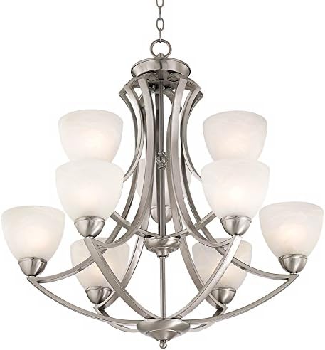 Possini Euro Design Milbury Setin Nickel Chandelier 30 Wide Modern White Alabaster Glass 2 Nível de 9 Luz para a sala de jantar