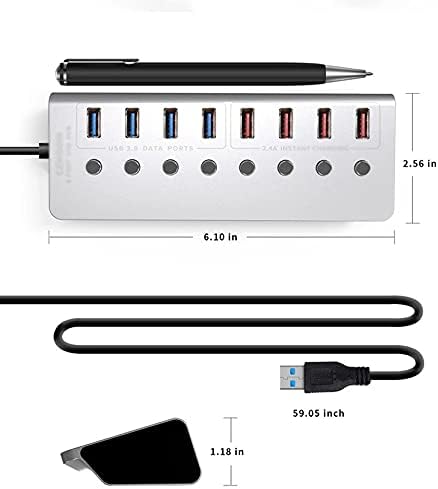 Liga de alumínio de alumínio WSSBK 8 porta USB3.0 Splitter 4 Porta Laptop estendido Hub USB 4 Adaptador de carregamento rápido