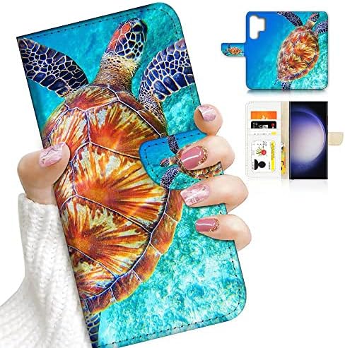 Para Samsung S23 Ultra, para Samsung Galaxy S23 Ultra, capa de capa de carteira de flip de flip, A23158 Tartaruga marinha azul