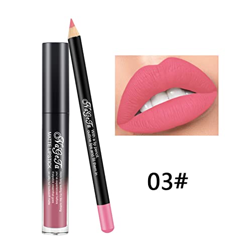 Zitiany Matte Lip Gloss & Lip Liner Combo, batons foscos duráveis ​​copo antiaderente, não-fade, à prova de água e altamente