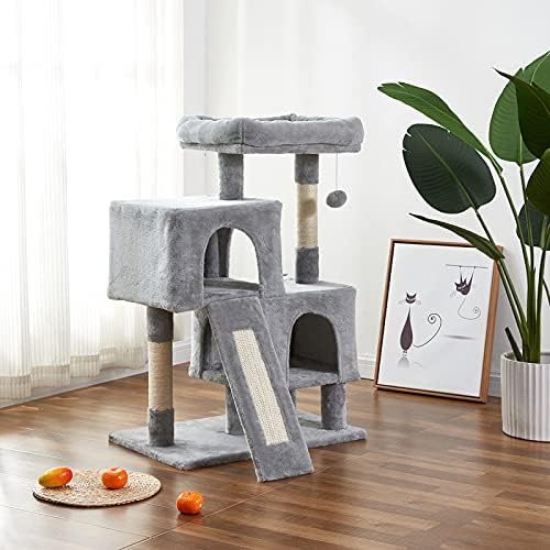 Torre de gato da árvore de gatos, 34,4 polegadas de gato com tábua de arranhão, 2 condomínios de luxo, condomínio de gatos, resistência