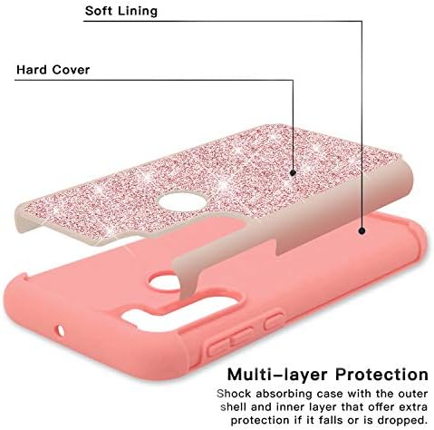 TJS Compatível com o caso Samsung Galaxy A21, com [protetor de tela de vidro com cobertura total temperada] Glitter Bling Girls Fofte Mulheres projetam a capa traseira do protetor de queda híbrido pesado