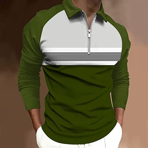 Wocachi 2022 Camisas de pólo para homens, zíper para cima Manga longa colorido bloco de retalhos de golfe tops casuais camisa de
