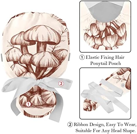 2pcs Caps de trabalho com botões Arte Flowers Textura Textura Capinha de cabelo comprido feminino Chapéu de enfermeira cirúrgica