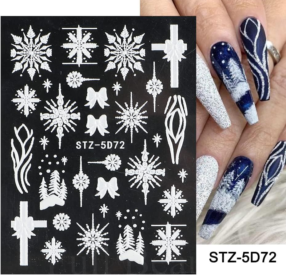 Adesivos de unhas de natal - 6 folhas 5D Decalques de arte de unhas de floco de neve Elks Decorações de unhas DIY adesivos