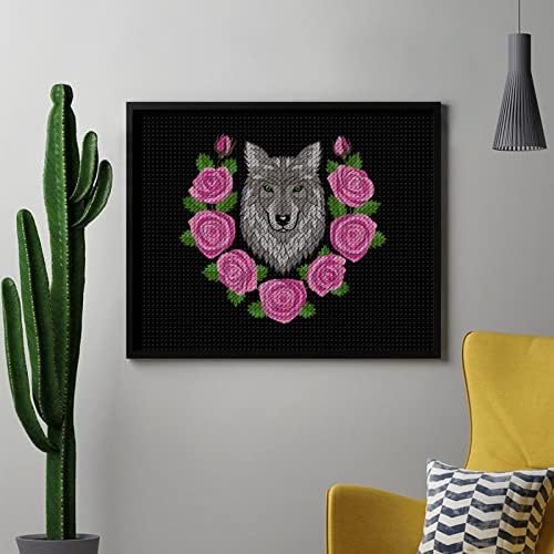 Kits de pintura de diamante de lobo rosas