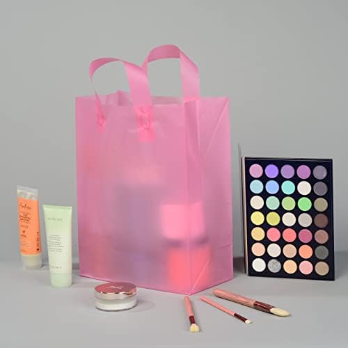 Sacos de boutique - 10x5x13 50 pacote de sacos de presente rosa médio com alças, sacolas de compras de plástico fosco