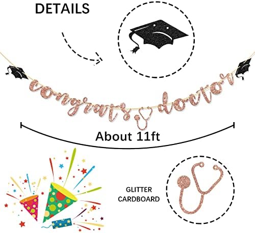 Halodete parabéns Doutor Banner, Medical College, turma de 2022 Garland Bunting, Doctor Graduation Party Decorações de ouro rosa Glitter