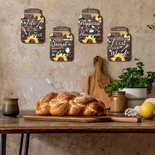 4 PCs Decoração de parede de cozinha Jarra de pedreiro Conjunto de madeira Decoração de casa rústica Country Kitchen Decor