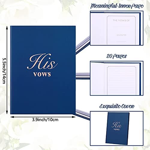 Outus 2 peças do dia do casamento Vow Livro Votos de casamento Folha de livros dele e dela Vow Livreto para lembrança Vow Vow Renovação Cartões de diário de chuveiro 5.5 x 3,9 polegadas Branca e azul marinho, 40 páginas