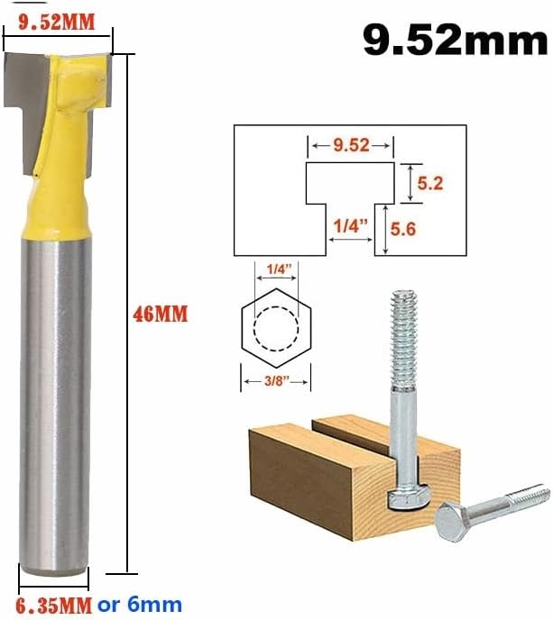 Bits de roteador jrenbox 1 peça 1/4 polegada 6,35 mm T-slot bit bit hexágo