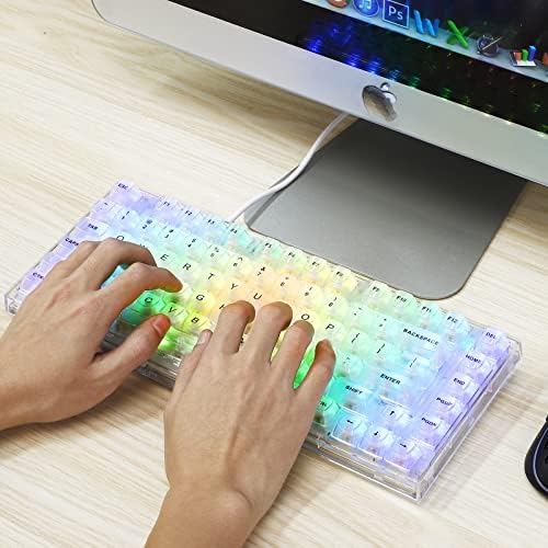 Teclado de jogos mecânicos de chichen, cool rgb iluminada compacto 82 cápsulas de chave transparentes, teclado de 80% com swappable