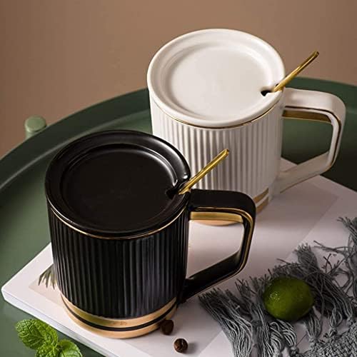 Canecas européias, caneca de café de porcelana, xícara de leite de chá, caneca de cerâmica com tampa e colher de chá