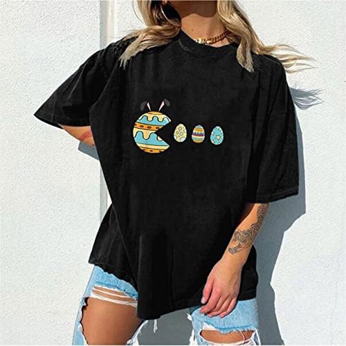 Tamas de Páscoa de verão para mulheres Camiseta casual de ovo fofa de ovo
