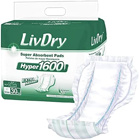 Livdry Adult L Incontinência Underwear + Hyper 1600 Booster Pad inserções para homens e mulheres | Absorção extra com controle