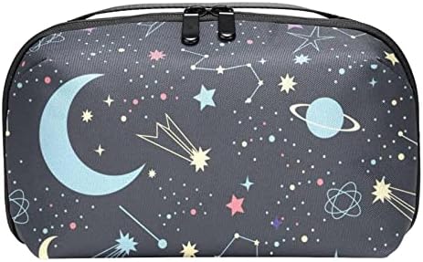 Carteira de bolsa de bolsa de viagem de caixa de transmissão de caixa de transmissão de caixa de cabo USB Organizador de bolso Zipper, universo da lua de estrela do desenho animado de constelação de desenho animado