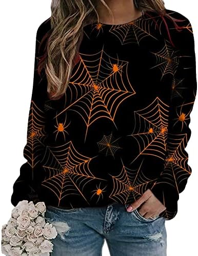 Trajes de Halloween para mulheres, moletons vintage femininos Tops de capa de manga longa e hocus casual pocus camisas