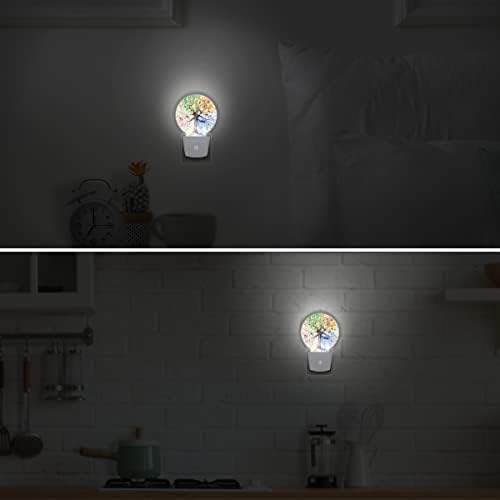 Uoyo Four Seasons Tree of Life Night Light Plug para a parede de aquarela Owl Spring LED Nightlights Auto Smart Dusk to