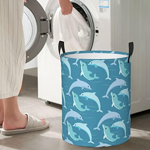 Dolphin redondo cesta de lavanderia, roupas grandes para armazenamento Oxford Pano Armazenamento doméstico, dormitório