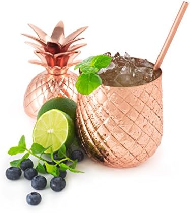 Tumbler / caneca de abacaxi de cobre sólido com palha de cobre - disponível em 3 tamanhos - caneca de bebida artesanal