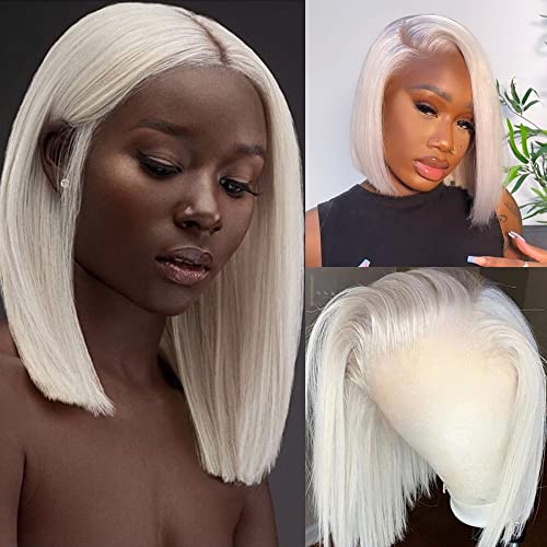 Fenjun brasileiro 13x6 HD Transparente Wigs Front Wigs Human Human With Hair Hair Platina Loira Loira curta Bob Wigs Human