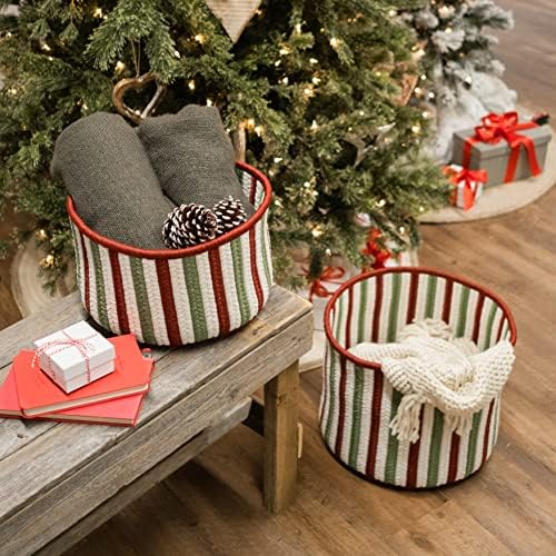 Colonial Mills Comet Stripe Christmas Decorative trançado cesto, 12 x12 x8 , Red Multi
