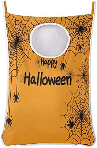 Halloween Spider web saco de lavanderia suspensa, sobre a porta de lavanderia bolsa de cesto durável e salva de armazenamento