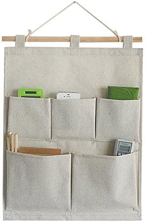 Co-link Linen/algodão Tecido de 5 bolsos Armário de porta de parede Organizador da bolsa de armazenamento pendurado, 13,8 WX 17,7