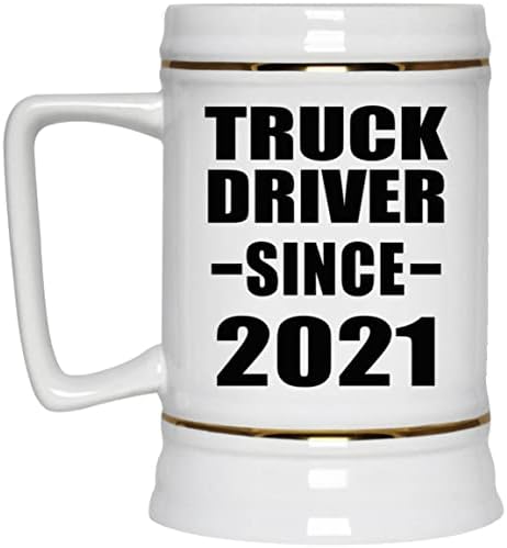 Designsify Truck Driver desde 2021, caneca de 22 onças de caneca de cerâmica de cerveja com alça para freezer, presentes para aniversário de aniversário de Natal dos pais do dia das mães Dia