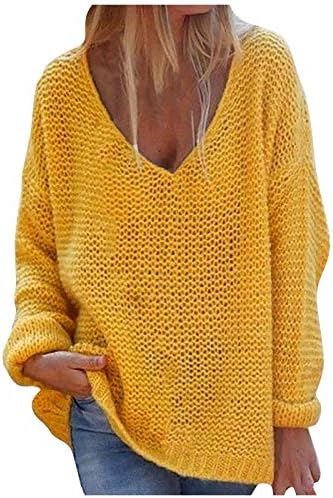 Blusas para mulheres de manga comprida V pescoço de cor sólida cor sólida moletons de manga comprida Tops de retalhos suéter