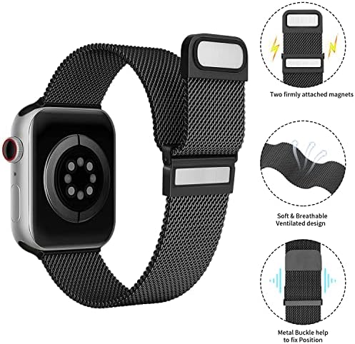 Banda de metal Yished para Apple Watch 45mm 44mm 42mm 41mm 40mm 38mm, malha de aço inoxidável magnética Milanês para Iwatch