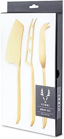 Facas de queijo dourado Viski, conjunto de 3 facas de queijo, aço inoxidável com acabamento dourado, ferramentas