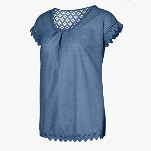 Xpigpq Camisas de linho feminino Crochet renda V pescoço de manga curta Túdos de túnica de tração de túnices de verão