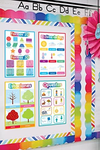 Carson Dellosa Posters espanhóis para sala de aula, gráficos de aprendizagem bilíngue para Prek, jardim de infância e crianças da 1ª