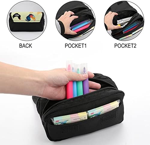 Caixa de lápis de galo e galo com dois compartimentos grandes bolso de bolsa de grande capacidade para bolsa de lápis para